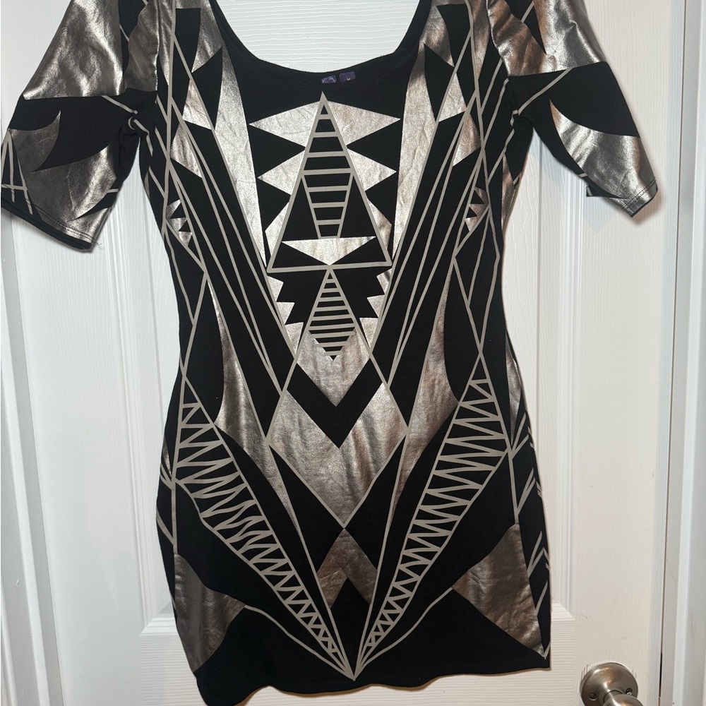 Geometric Black and Silver Mini Dress